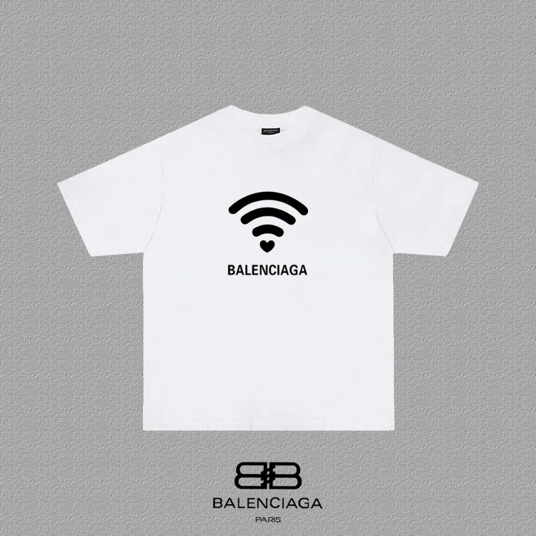 P80✨🔥 BALENCIAGA Paris lettering printed short-sleeved T-shirt, custom-woven and dyed 280g combed cotton heavyweight fabric, zero color difference in thread, perfect details, different from the current version on the market, welcome to compare, Same Style for men and women, must-sell in the picture above Color: White Black Size: 1 2 3 4